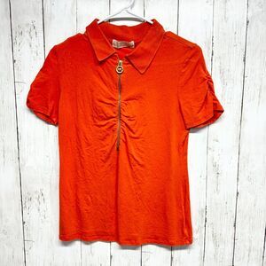 Michael Kors MK Short Women XS Ruched Half Zip Polo Burnt Orange Rare Short
